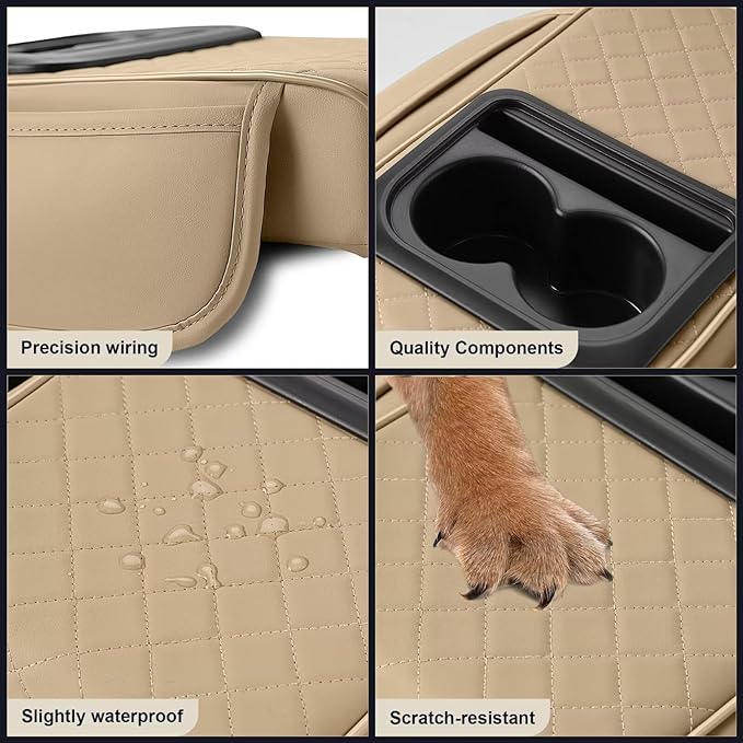 Center Console Cover Fit for Camry Faux Leather Car Armrest Cushion with Storage Bags, Cup Holder ＆ Phone Storage Multifunctional Middle Console Cover(Beige)