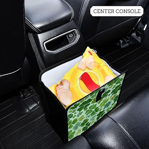 Car Trash Can Organizer Bin with Adjustable Strap for Back Front Seat Console Waterproof Leakproof Collapsible Portable 11 Inch Green Nature St Patrick Clovers