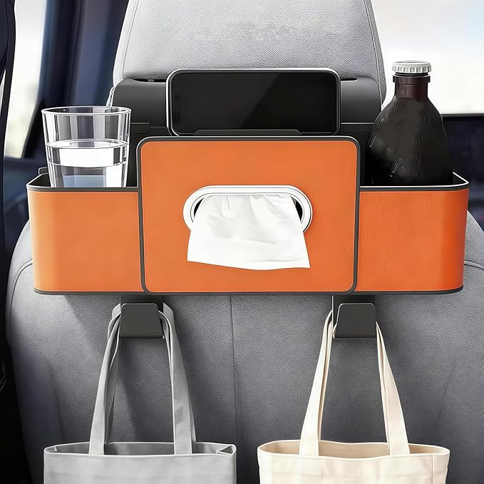 3-in-1 Car Backseat Organizer, Multifunctional Car Seat Back Storage Box, Car Organizers and Storage, For Hold Drinks, Handbag, Keep Your Ride Clean & Organized (Strap Installation, Black)