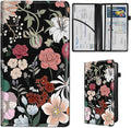 Qindaiwen Car Registration and Insurance Holder, Vehicle Card Document Elastic Band Closure Glove Box Organizer, Driver License Cards, Car Accessories for Essential Info, Flower Pattern 02