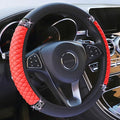 Bling Soft Leather Steering Wheel Cover 15 Inch with Sparkly Diamond Rhinestones for Women and Girls – Elastic Car Accessory for Most Cars (Red)