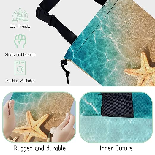 NHNXHWIA Starfish Seashell Car Trash Bag,Hanging Drawstring Car Garbage Bag,Waterproof Canvas Car Back Seat Organizer with Adjustable Buckle,for Vehicles,SUVs,Camping,Road Trips