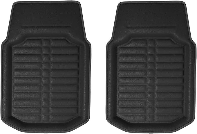 FH Group Automotive Floor Mats - PU Leather Floor Mats, Deep Dish Design, Floor Mats for Cars, Universal Fit Floor Mats Front Set, Floor Mats for Most Sedan, SUV, Truck Floor Mats Solid Black