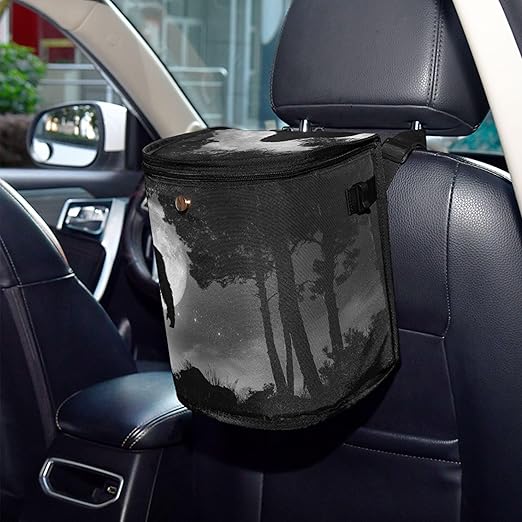 MNSRUU Car Trash Can with Lid, Gorillas Walking Moonlight Car Trash Bag Hanging Organizers and Storage for Front Back Seat, Leak-Proof Trash Bin