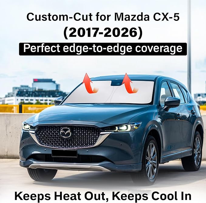 EcoNour Windshield Sun Shade Compatible for Mazda CX-5 2017–2026 | SUV Front Window Sunshade | Custom Fit Foldable Sun Visor Protector | Blocks UV Rays & Reduces Interior Heat