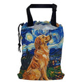 Vintage Starry Night Car Trash Bag,Watercolor Golden Retriever Hanging Drawstring Car Garbage Bag,Canvas Car Back Seat Organizer with Adjustable Buckle for Men and Women