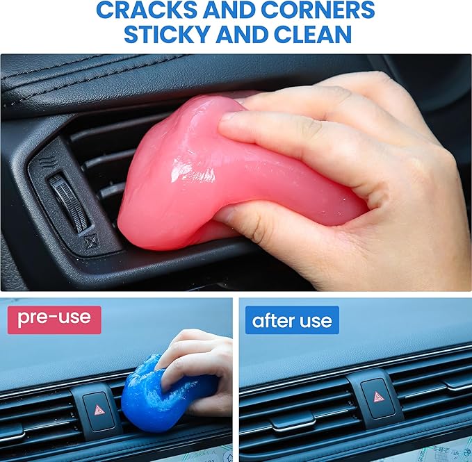 Car Cleaning Gel, 4 Piece Car Cleaning Kit, Men's and Women's Car Detailing Supplies Accessories, Car Trim Dust, Crevice Cleaner, Vent Removal Grease and Dust, Clean Keyboard Cleaner.