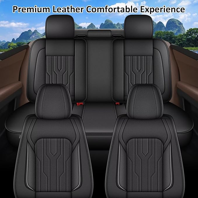YORKNEIC Seat Covers Full Set Fit for kia Forte 2010-2023 2024 Breathable Faux Leather Car Seat Covers Waterproof Car Seat Protectors with Airbag Compatible(5 Seats,Black)