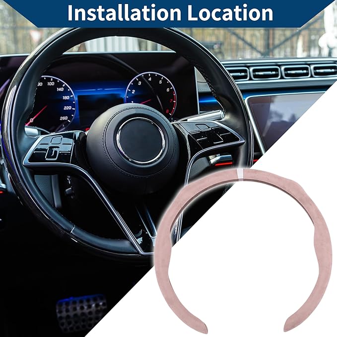 Suede Steering Wheel Cover ABS Car Steering Wheel Protector 14.96" Pink Silver Tone 1 Pc