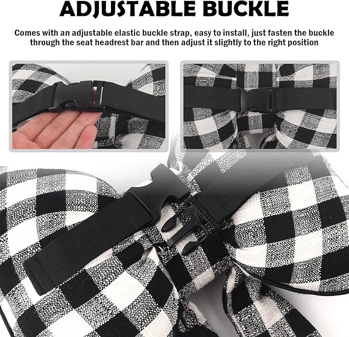2026 New Bow Car Neck Pillow,Stylish Car Headrest Pillow with Black & White Check for Cars Decorations,Breathable Comfortable Neck Pillows for Cars as Halloween