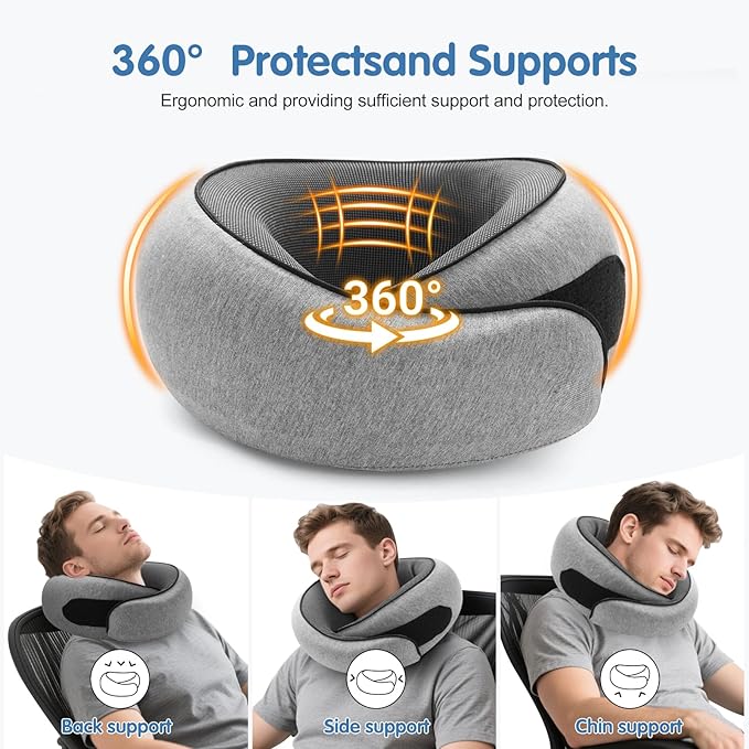 Vietora Eud Travel Neck Pillow, Memory Foam Neck Support for Airplane, Car & Office, Breathable Portable Design with Eye Mask, Earplug Holder & Carry Bag, for Christmas & New Year