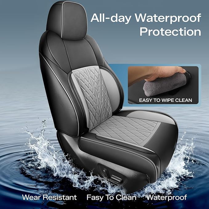 DuDuWang Seat Covers Custom Fit for 2024-2025 Tacoma Pickup Truck Seat Cover Protector Cushion with Faux Leather Waterproof (BlackGrey, Full Set)