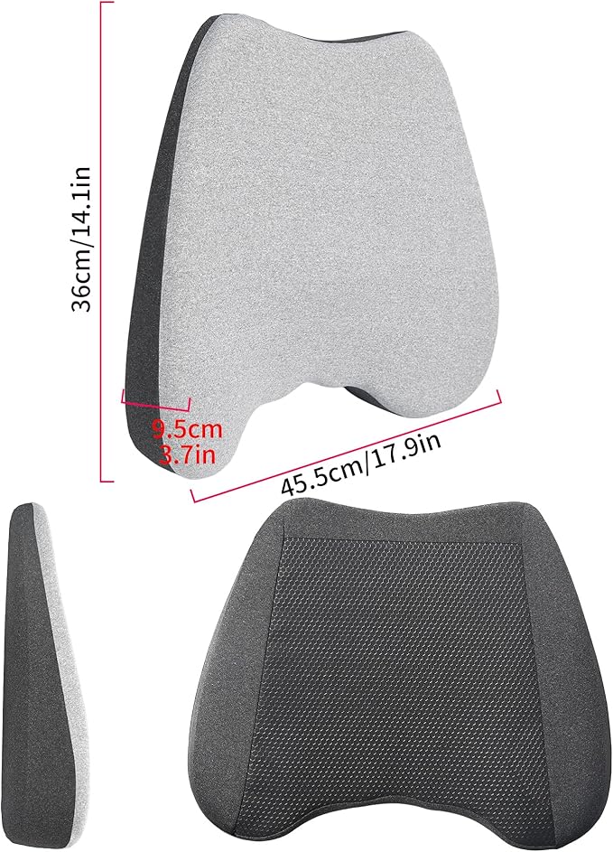Car Seat Cushion, 2 in 1 Car Seat Cushion or Lumbar Support, Ergonomic Memory Foam Seat Cushions for Car Truck Sedan Home Office, Grey