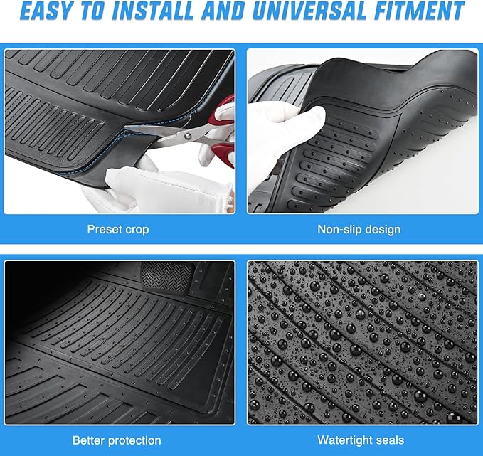 Nilight Rubber Floor Mats for Cars Trucks SUVs, Universal Trim to fit for Most Vehicles, All Weather Protection Heavy Duty Floor Liners, Pack of 4