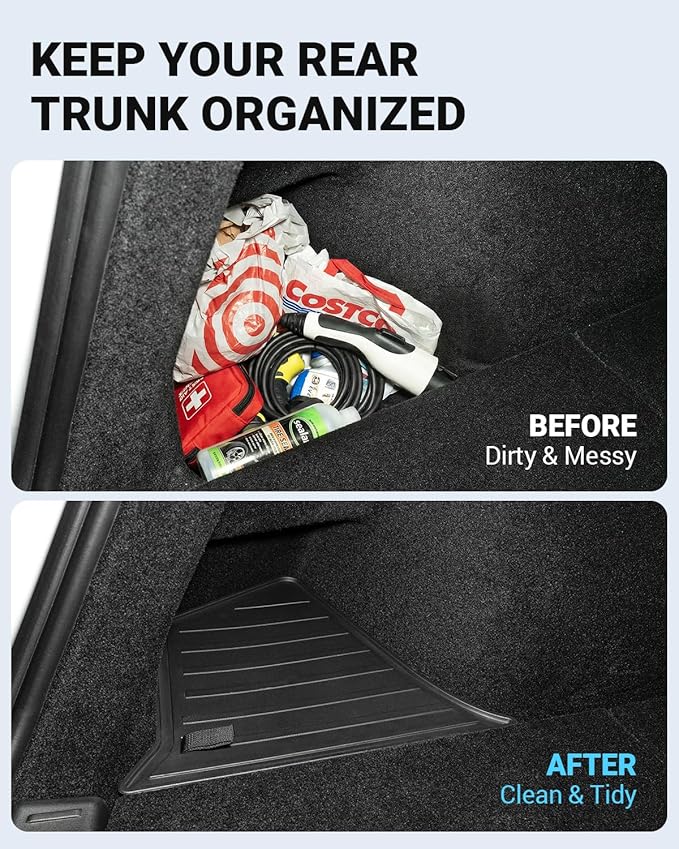 Motrobe 2025 2026 Tesla Model Y Juniper Trunk Organizer Trunk Storage Bins with TPE Lid Waterproof Rear Trunk Side Storage box Model Y Juniper (Standard, Premium & Performance 2025/2026) Accessories