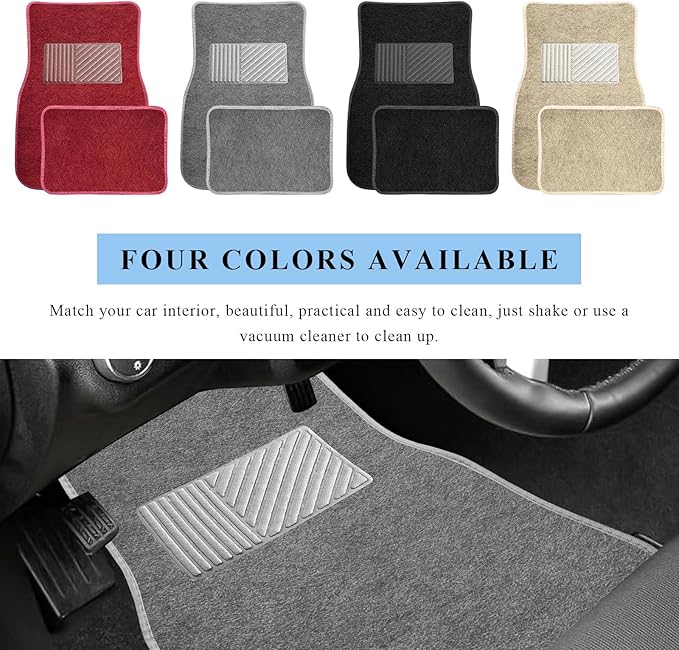 4PCS Car Floor Mats, Waterproof Non-Slip Car Floor Liners with Safety Heel Pad, All-Weather Wear-Resistant Mats Heavy Duty Universal Carpets for Truck SUV Van Sedan (Gray)