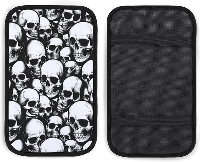 Center Console Cushion Pad for Car Universal Breathable Auto Armrest Cover Pad Car Interior Accessories Cool Funny Goth Skulls Armrest Seat Protector