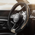 Road Comforts Steering Wheel Cover - Made with PVC Leather and Leopard Fabric - Universal 14 1/2 inches to 15 inches for Most Automotive Steering Wheel - Cheetah Print - Black