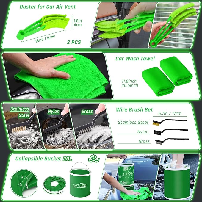47PCS Car Detailing Kit Interior Cleaner, Car Cleaning Kit, Car Vacuum Car Interior Detailing Kit, Car Wash Kit with Bucket Auto Detailing Brush Set Car Accessories for Motorcycle, Cars, Bikes, Wheels