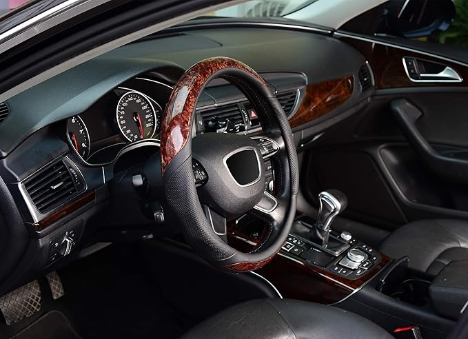 KAFEEK 16 inch Wood Grain Steering Wheel Cover, Compatible for F150 F250 F350 Ram 4Runner Tacoma Tundra Range Rover
