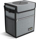 K KNODEL Car Trash Can with Lid, Leak-Proof Car Garbage Can with Storage Pockets, Waterproof Auto Garbage Bag Hanging for Headrest (Small, Gray)