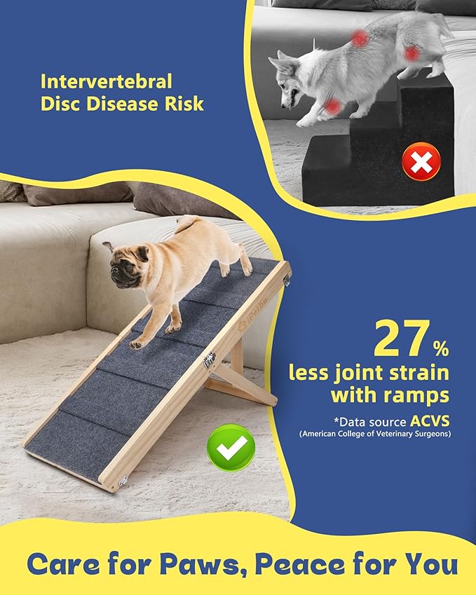 iPetba Dog Ramp for Couch & Bed - Joint & Spine Support with Gentle Incline for Small Dogs, Adjustable, Anti-Slip & Foldable, Up to 35 lbs