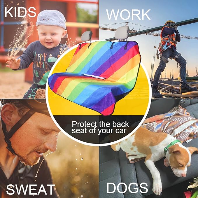 LoyaGour Back Seat Cover for Car Trucks Van SUV,Waterproof Rear Bench Towel Seat Covers for Dogs and Kids,Automotive Backseat Protector (Rainbow)