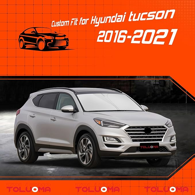 Toluoma Custom Fit Windshield Sun Shade for for H-yun-dai Tucson 2016-2021 - Full Coverage, 210T Reflective Fabric, Double-Layer Design - Blocks 99% UV Rays, Keeps Car Cool, Easy to Install and Store