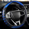 QCYP PU Leather Car Steering Wheel Cover with Anti-Slip Grip, for Women and Men, Universal Fit for 14.5-15 Inch Cars, Trucks, SUVs (Blue (Round), Medium(Standard) Size[14 1/2''-15''])