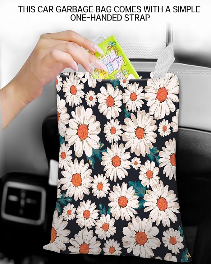 Car Garbage Can, Hanging Car Trash Can Bag for Cute Back Seat Organizer, Retro Daisy