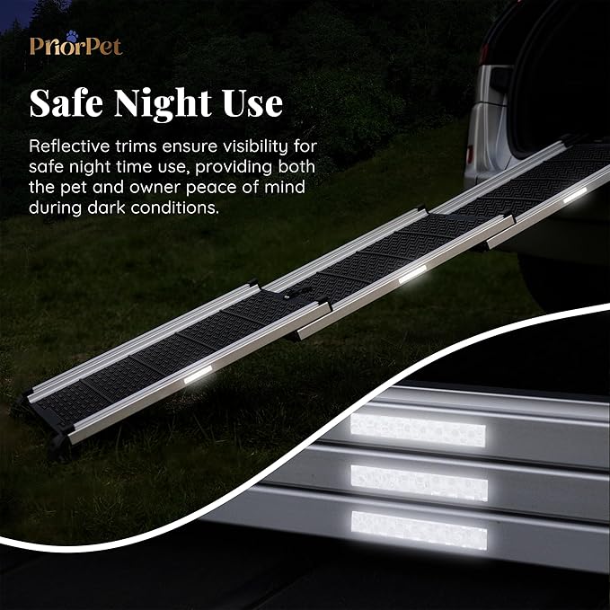 Dog Ramp for Car - Stable Anti-Slip Dog Car Ramp for Large Dogs - 63" Long & 15" Wide - 250LBS Capacity - Telescoping Pet Ramp - Lightweight - Reflective Sides - Fixing Clip - Shadow Gray