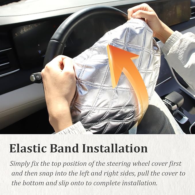 Car Steering Wheel Cover Sun Shade,Car Wheel Cover with Aluminum Film and Cotton Lining for Steeringwheel Sun Protection,Universal Maximum 15.75" Truck Steering Wheels Covers