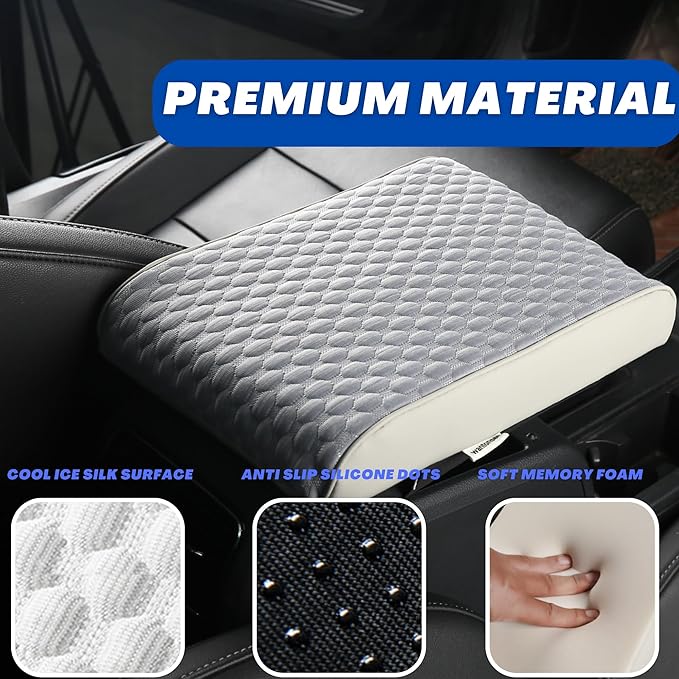 WOODHAWK Universal Car Armrest Cushion Pad Cover, Center Console Protector, Arm Rest Seat Box for Auto SUV Truck (Light-Grey)