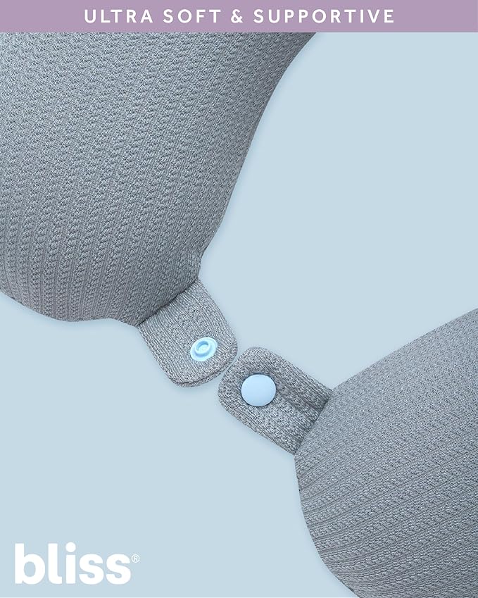 Bliss Neck Pillow - Lightweight U-Shaped Memory Foam Travel Neck Pillow with Snap Closure for Airplanes, Traveling, Offices, Cars, Grey Sweater Knit