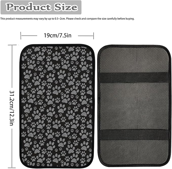 Gray Dog Paws Print Car Center Console Cover for Women,Puppy Paws Design Auto Armrest Cover Cushion