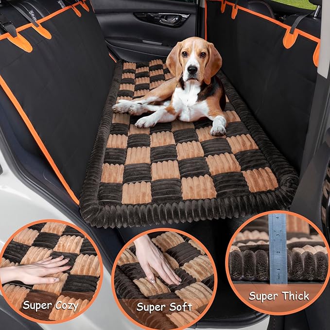 Dog Bed Mat for Trucks, Non-Slip Car Dog Bed for Pickup Back Seat Extenders, Soft Furry Travel Pet Mat, Washable and Custom Fit for Truck Backseat Extenders & Hammock Seat Covers (58"×29" Brown)