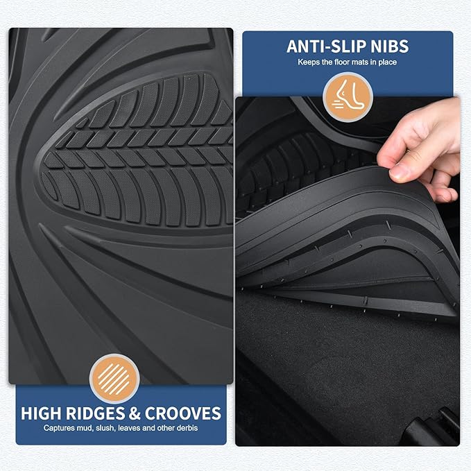 FLORICH Car Floor Mats, Waterproof Universal Heavy-Duty 4 Pieces Rubber Floor Mats for Cars, Full Set Car Mats with Anti-Slip Backing Fit for Most SUV, Vans,Trucks, Sedan(Black)