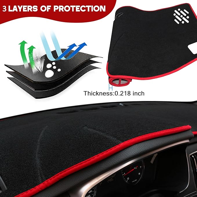 Dash Cover for Chevy Colorado/Gmc Canyon 2023 2024 2025 2026 Dashboard Cover Mat Center Console Non-Slip No Glare Protector Mat Pad Sunshade Interior Accessories for Chevylot Colorado, Red Trim