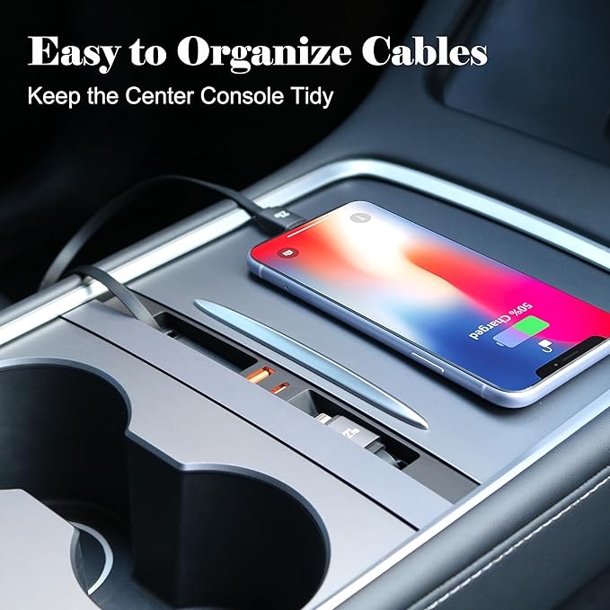 Car USB Hub Charger for Tesla Center Console with Fast Charging Retractable Cables Phone Charger Docking Station Accessories(Model Y 2021-2024 & Model 3 2021-2023)