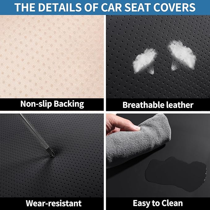 hoozoom Leather Car Seat Covers Waterproof Front Seat Covers Breathable Seat Protectors Universal Fit for Most Automotive Cars SUV Van Trucks (Black,Front Pair)