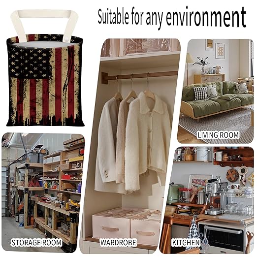 ADQWIOVL Car Garbage Can, Seat Back Hanging Cute Car Trash Can Bag, Car Organizer and Storage Bag for Travelling, Outdoor Vintage American Flag