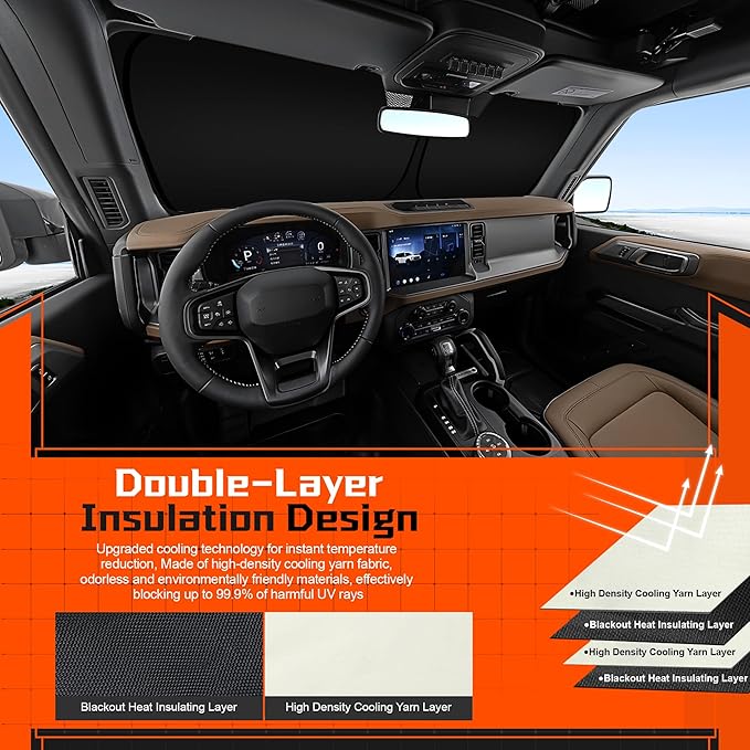 Toluoma Custom Fit Windshield Sun Shade for Kia NIRO 2017-2025 - Full Coverage, 210T Reflective Fabric, Double-Layer Design - Blocks 99% UV Rays, Keeps Car Cool, Easy to Install and Store