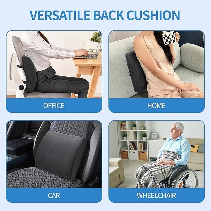 Zickskt Lumbar Support Pillow for Office Chair - Memory Foam Back Cushion for Chair, Car, Couch - Lumbar Pillow Promotes Better Posture, Back Pain Relief with Adjustable Strap & Non-Slip