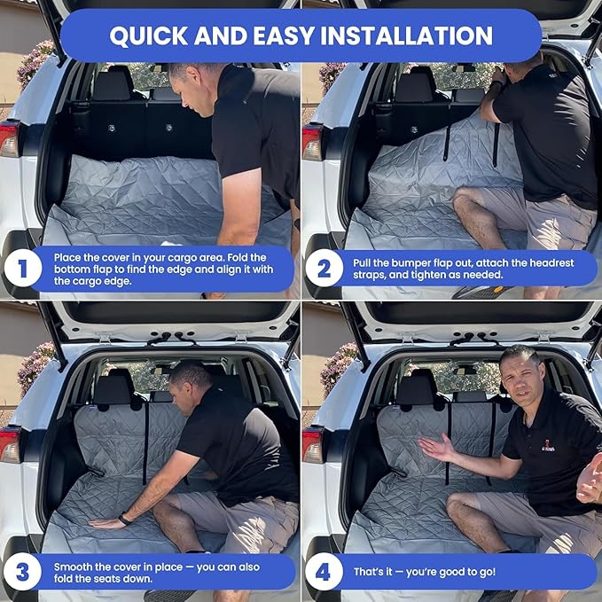4Knines Split Cargo Liner for SUV – For Dogs & Pets, Heavy-Duty, Waterproof Trunk Mat & Cargo Cover – Fits 60/40 Split Bench & Armrest Pass-Through – Machine Washable, Non-Slip, Durable (Small, Black)