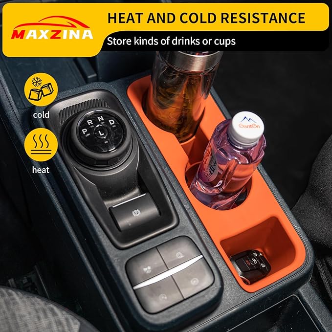 Maxzina Cup Holder Compatible with 2022-2025 2026 Ford Maverick Cup Holder Silicone Insert Center Console Drink Holder Silicone Orange Bottle Holder Interior Decoration for 2024 Maverick Accessories