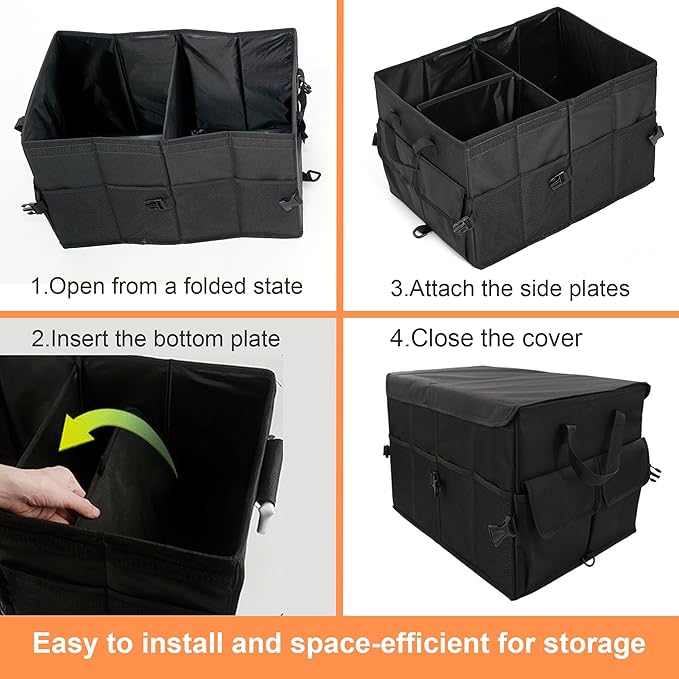 HYPERAX Car Trunk Organizer – Collapsible, Multi-Compartment Storage for SUVs, Cars, and Vehicle Accessories