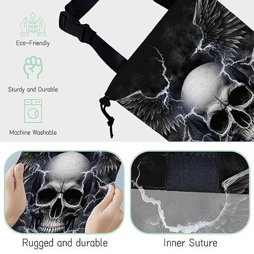 NHNXHWIA Skull Lightning Car Garbage Bag,Waterproof Small Car Trash Bag Hanging Back of Seat,Drawstring Hanging Car Trash Bag with Adjustable Buckle for Car Accessories