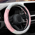 YHONGJT Cute Soft Microfiber Leather Anti-Slip Steering Wheel Cover, Universal 15 Inch for Women Girls, Fit Vehicles, Sedans, SUVs, Vans, Trucks - Light Pink and White