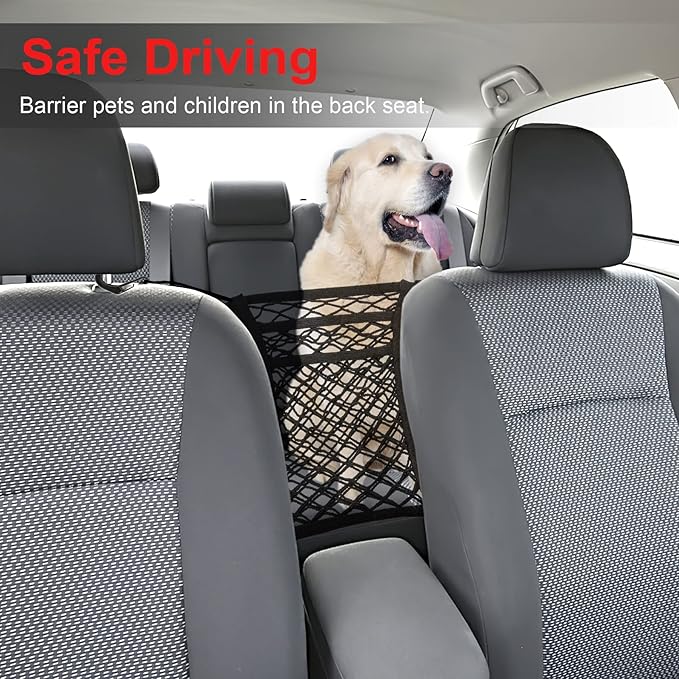 Amiss 3 Layer Car Net Pocket Handbag Holder, Between Seat Back Storage, Elastic Mesh Trunk Bag for Inside, Accessories Interior, Barrier of Backseat Kids Dogs or Pets - 9.8511.8 in