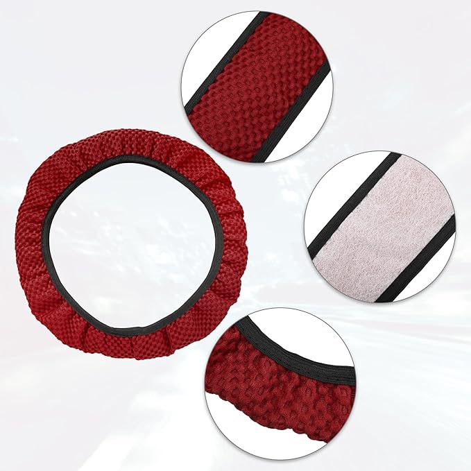 X AUTOHAUX Steering Wheel Cover Universal Elastic Stretch Antislip Breathable Microfiber Ice Silk Interior Trim Wheel Protector for Car Truck SUV Red
